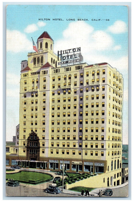 1946 Hilton Hotel Sky Room Aerial View Restaurant Long Beach CA Posted Postcard