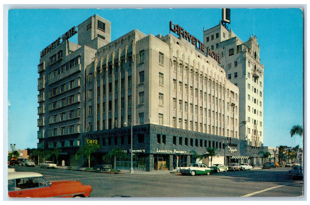 1959 Lafayette Hotel Lanais Restaurant Classic Cars Long Beach CA Postcard