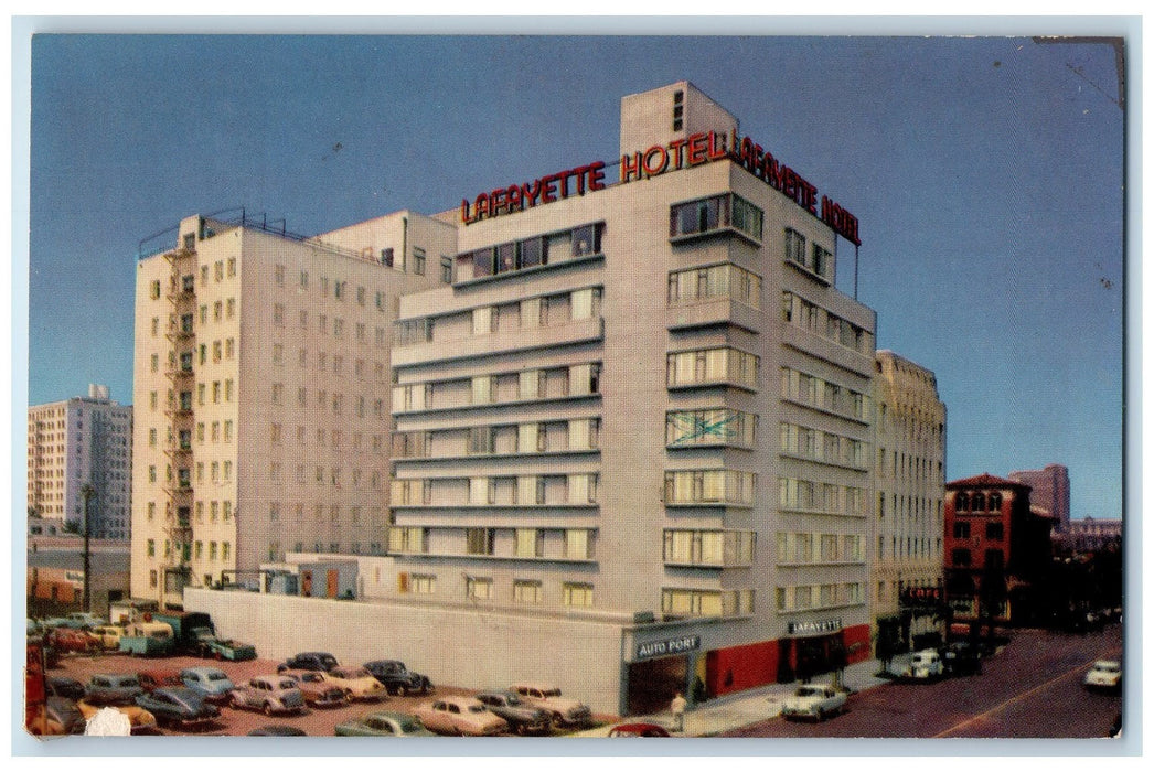 c1950 Lafayette Hotel Building Restaurant Classic Cars Long Beach 2 CA Postcard