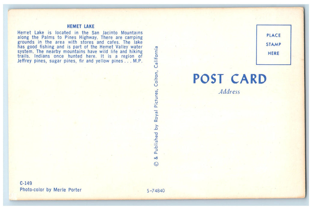 c1950 Hemet Lake Camping Boat Dock Restaurant San Jacinto Mountains CA Postcard