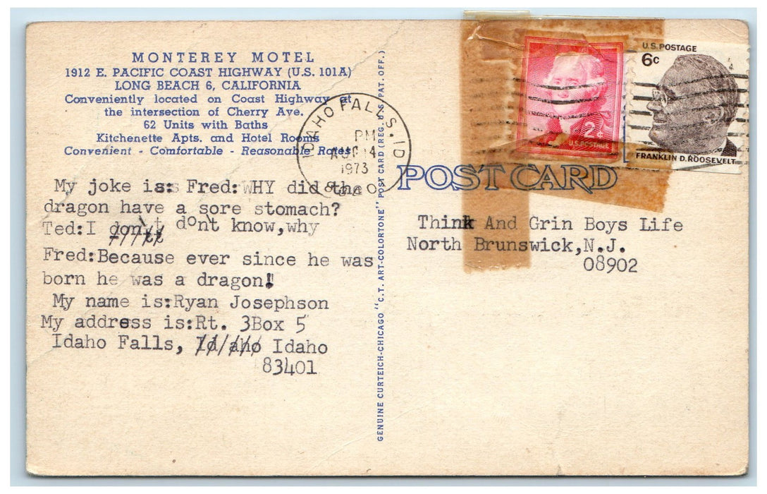 1973 Monterey Motel Restaurant Composite View Long Beach 6 CA Posted Postcard