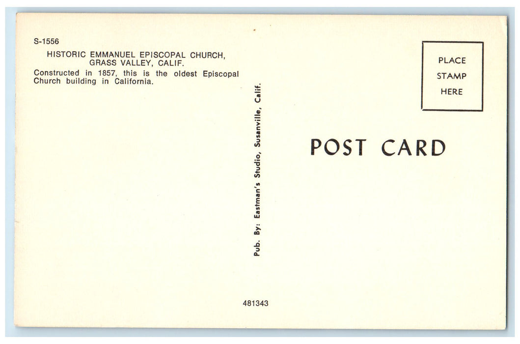 c1950's Historic Emmanuel Episcopal Church Grass Valley California CA Postcard