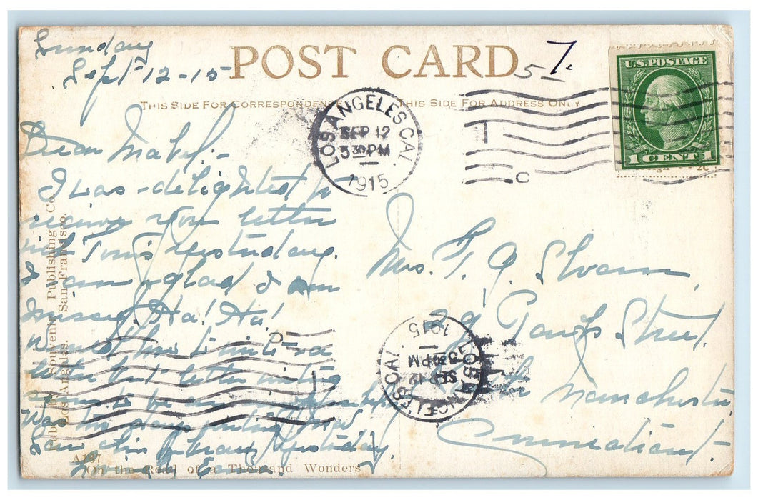 1915 Public Library Building Stairs Entrance Bicycle Flag Holly Wood CA Postcard