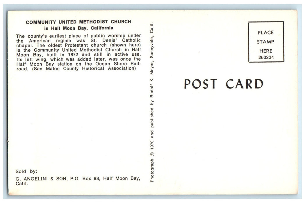 c1950's Community United Methodist Church Half Moon Bay California CA Postcard