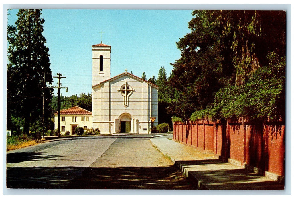 c1950's Catholic Church Front View Cross  Double Door Grass Valley CA Postcard