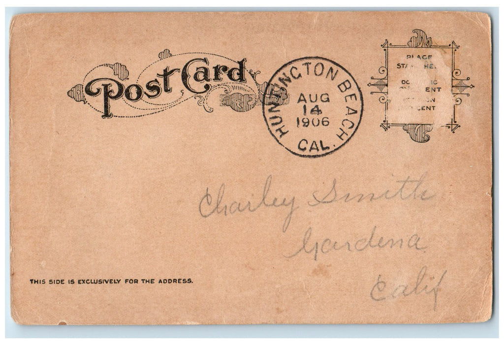 1906 Greetings From Huntington Moonlight Reflection View California CA Postcard