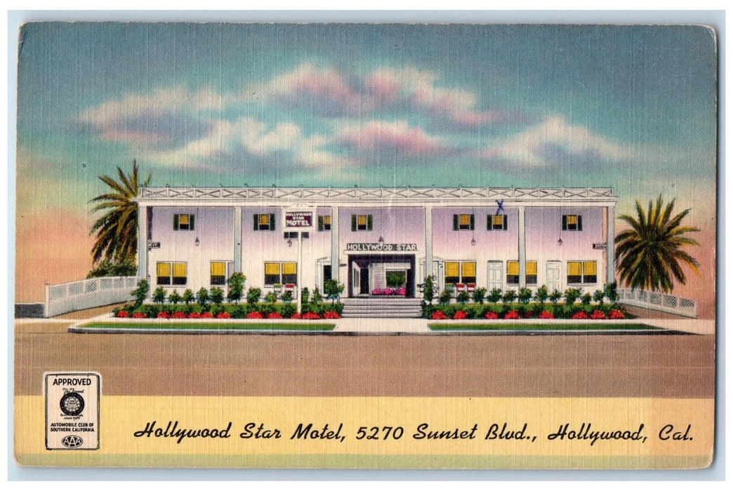 c1950 Hollywood Star Motel Restaurant Entrance Hollywood California CA Postcard