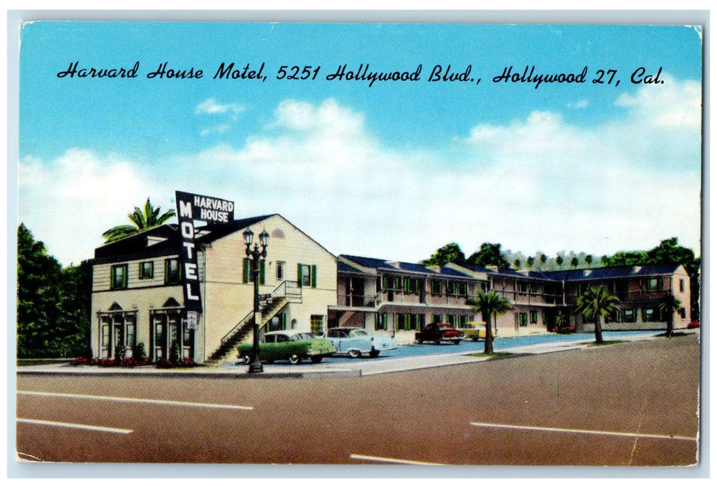 c1950 Harvard House Motel View Restaurant Classic Cars Hollywood 27 CA Postcard