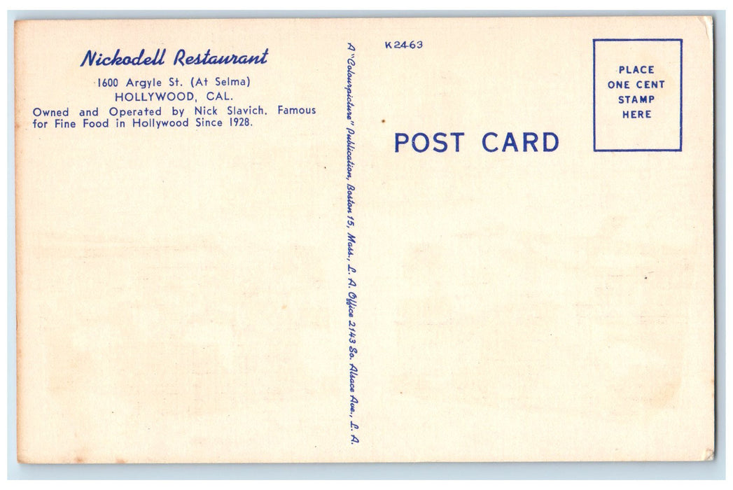 c1950's Nickodell Restaurant Composite View Hollywood California CA Postcard