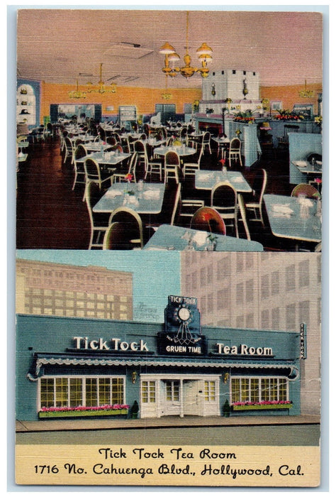 c1950's Tic Tock Tea Room Restaurant Entrance Dine Set Up Hollywood CA Postcard