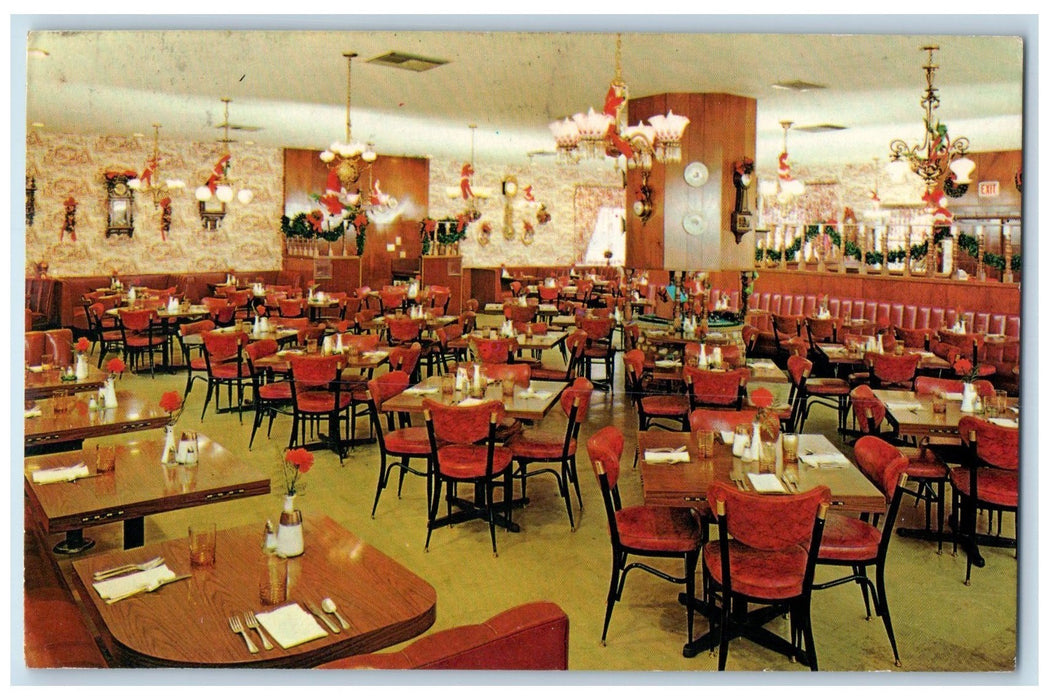 1975 Tic Tock Restaurant Interior Dining Set Up Chandelier Hollywood CA Postcard