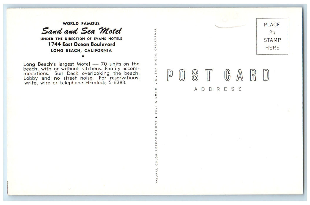 c1950's Sand Sea Motel Restaurant Classic Cars Long Beach California CA Postcard