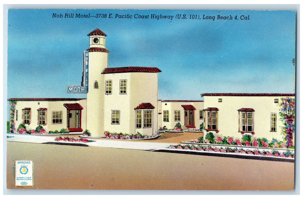 c1950's Nob Hill Motel Entrance Restaurant Long Beach 4 California CA Postcard
