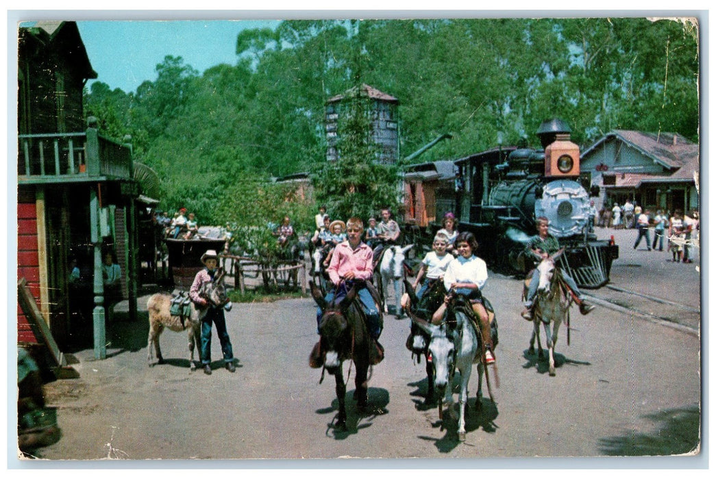 1957 Burro Train Knott's Berry Farm Horse Riding Ghost Town CA Posted Postcard