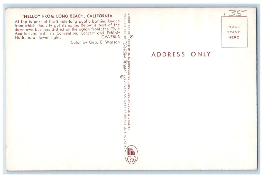 c1950's Greetings From Long Beach Swimming Crowd Beach California CA Postcard