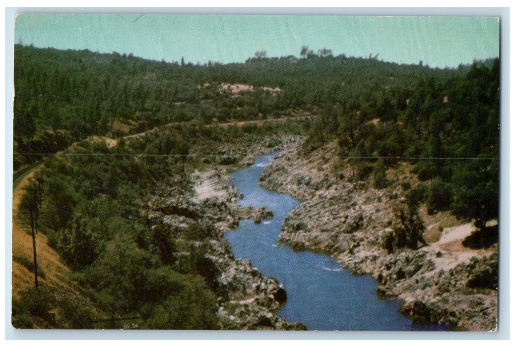 c1950's Feather River Canyon View Lake Railroad Mountains California CA Postcard