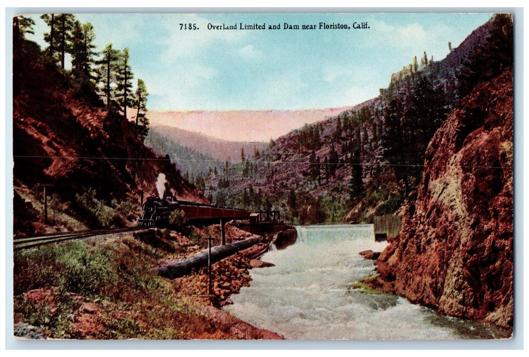 c1950 Overland Limited Dam Train Railroad Near Floriston California CA Postcard