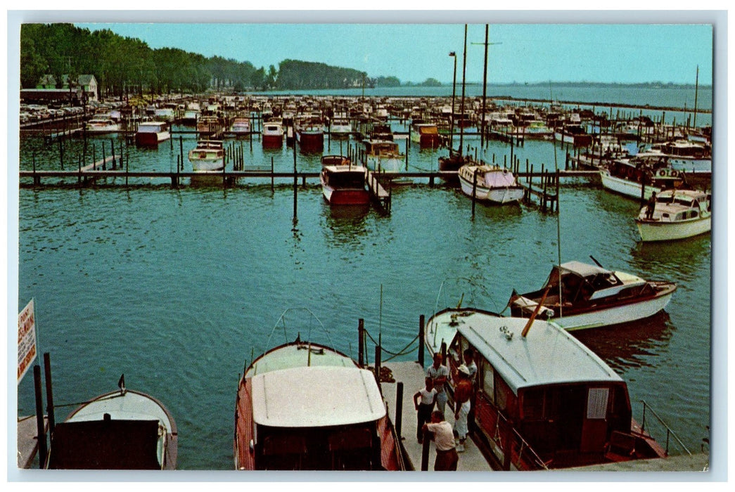 c1950 Cedar Point's New Marina Sandusky Bay Docking Boats Sandusky OH Postcard