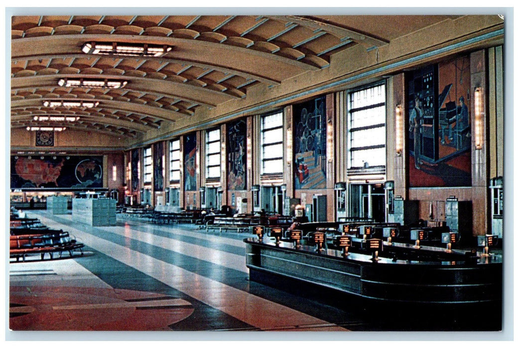 c1950 Concourse Union Terminal Interior View Benches Cincinnati Ohio OH Postcard