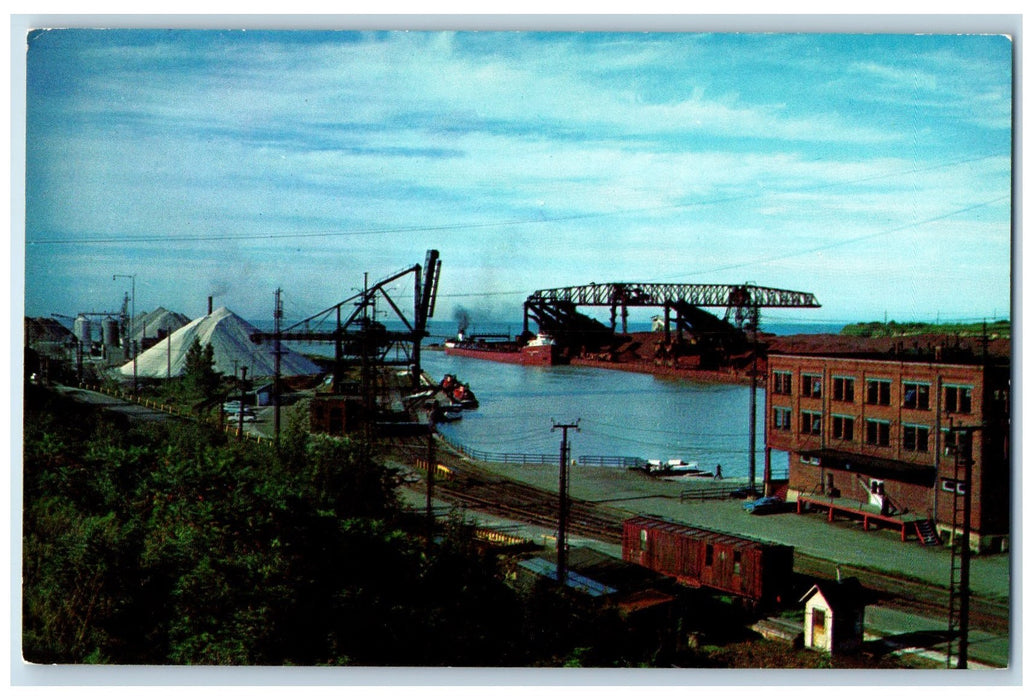 c1950 Conneaut Harbor Seen From Pittsburg Dock Office Boat Dock Ohio OH Postcard