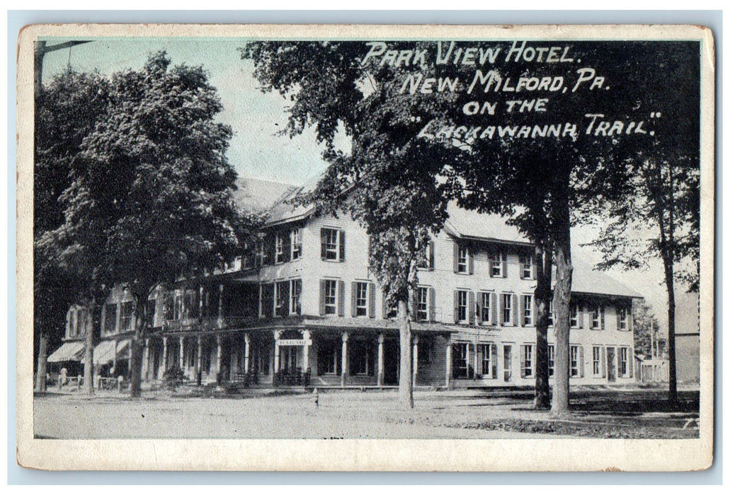c1920's Park View Hotel View Restaurant Dirt Road Trees New Milford PA Postcard