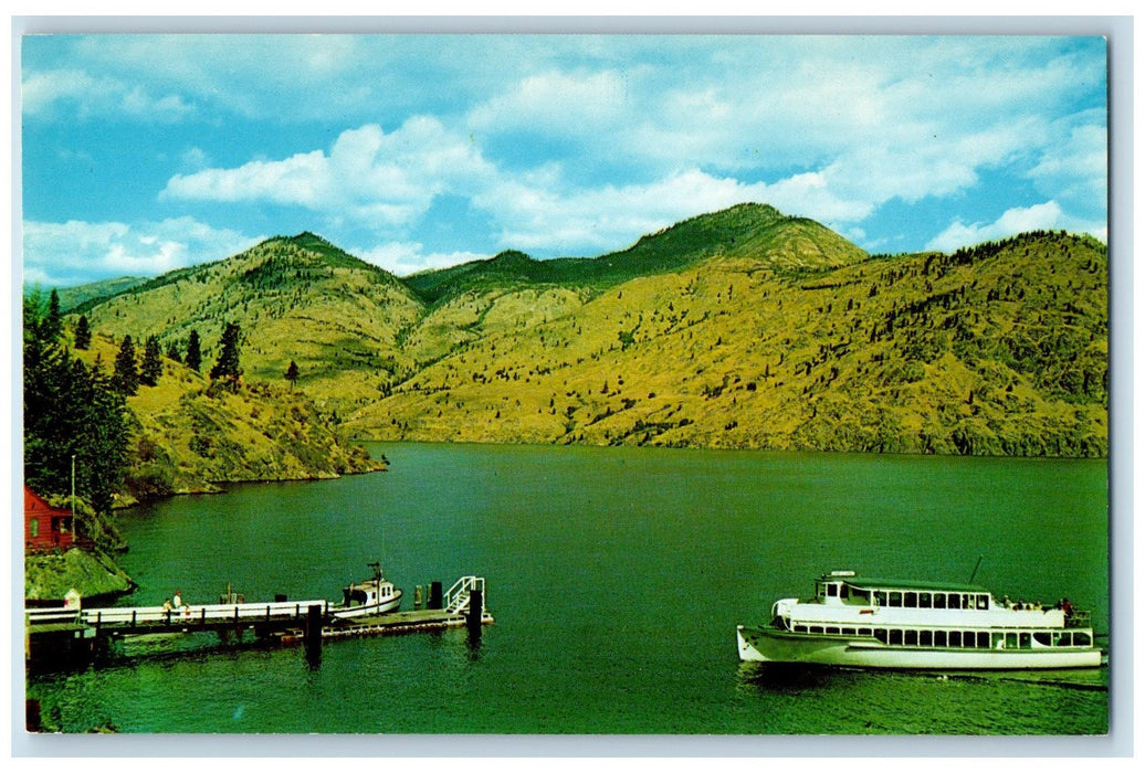 c1950 Lake Chelan 25 Mile Creek Dock Boat Passenger Ferry Washington WA Postcard