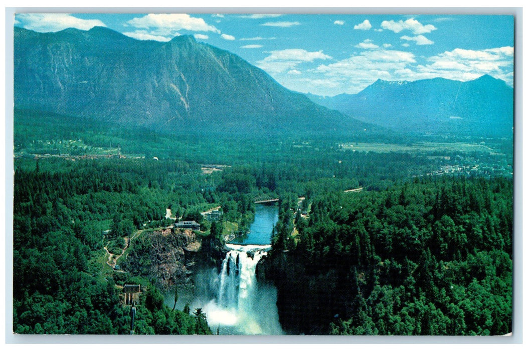 1963 Snoqualmie Falls Aerial View Water Falls Road Bridge Washington WA Postcard