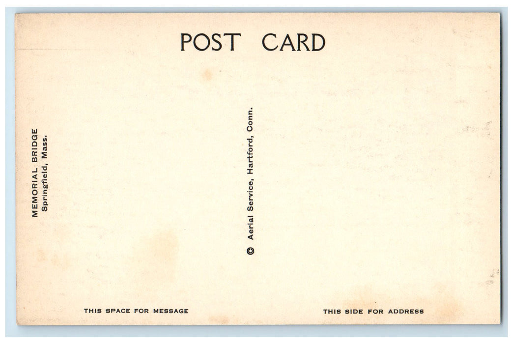 c1950 Memorial Bridge Aerial View Boat River Buildings Springfield MA Postcard