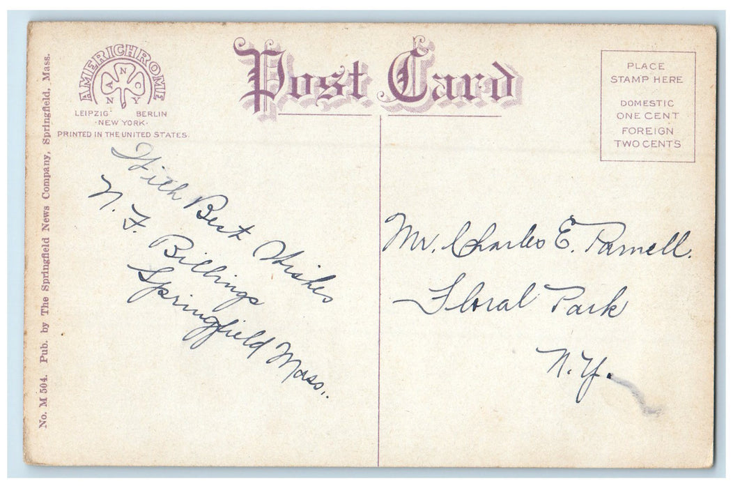 c1950 Chestnut Street Grammar School Building Side View Springfield MA Postcard