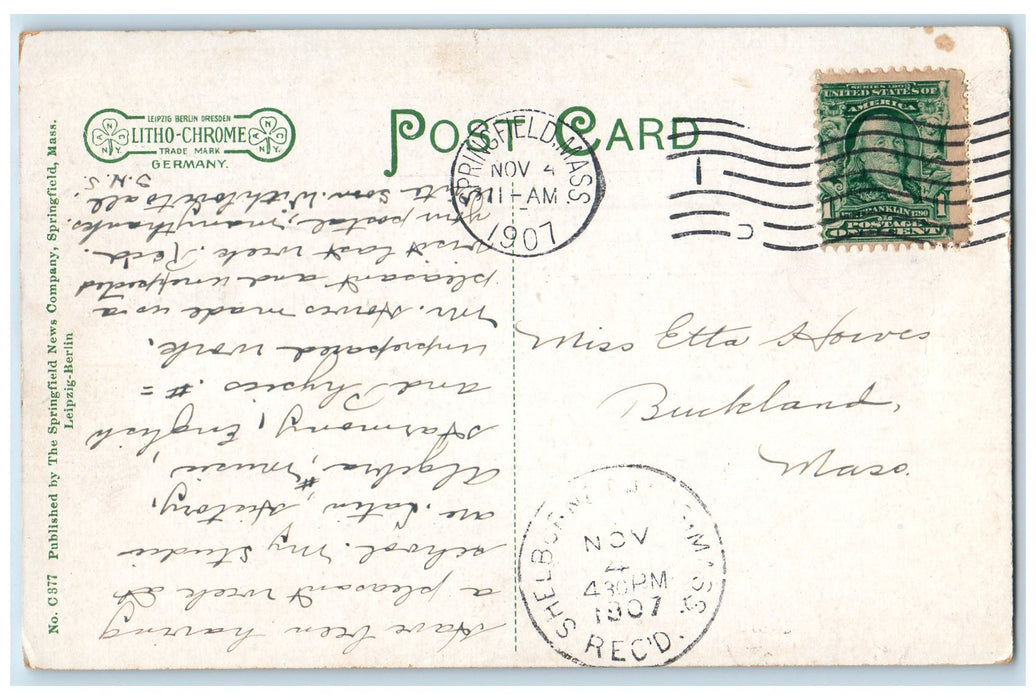 1907 North End Bridge Side View Lake River Springfield Massachusetts MA Postcard