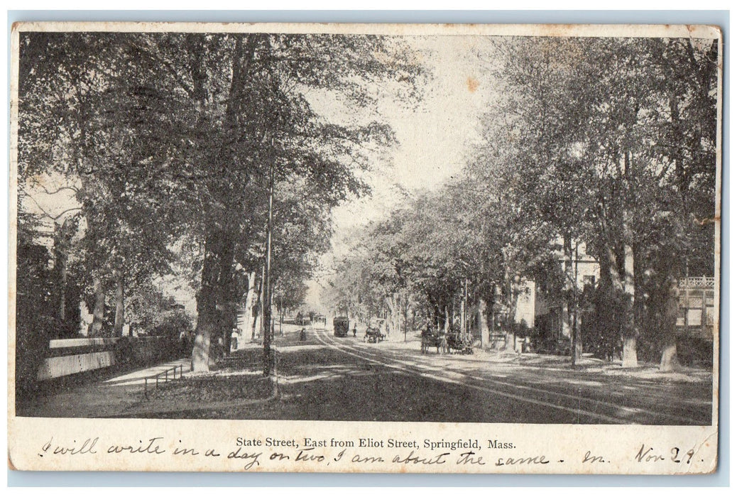 1906 State Street Horse Carriage Railroad Dirt Road Tree Springfield MA Postcard