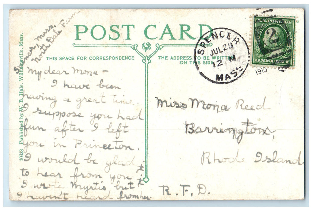1910 Brooks Pond Looking North View Lake Trees Grove Massachusetts MA Postcard