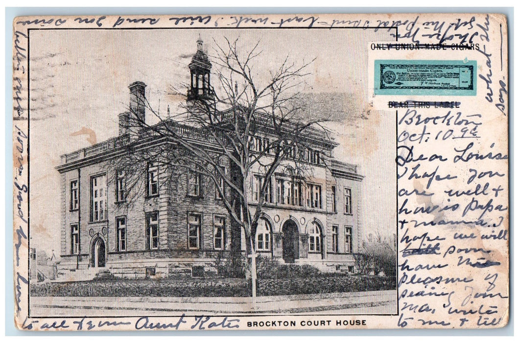 1906 Brocton Court House Building Massachusetts MA Cigar Advertising Postcard