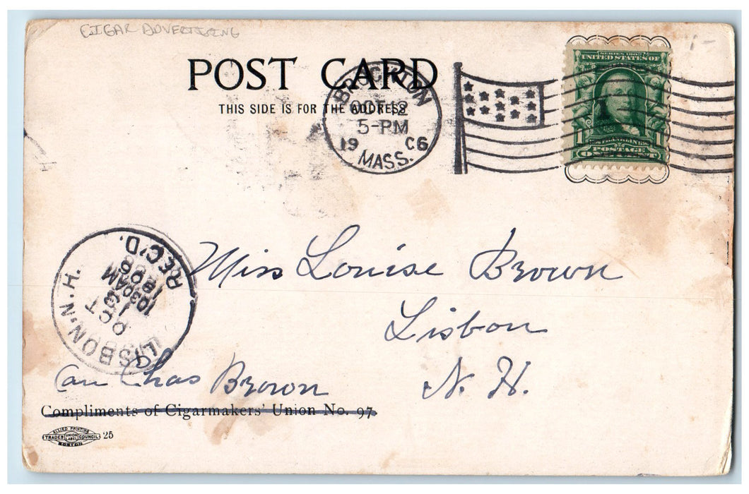 1906 Brocton Court House Building Massachusetts MA Cigar Advertising Postcard