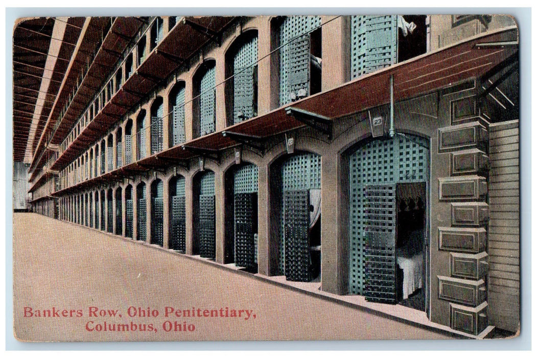 1909 Banker's Row Ohio Penitentiary Columbus Ohio OH Posted Vintage Postcard