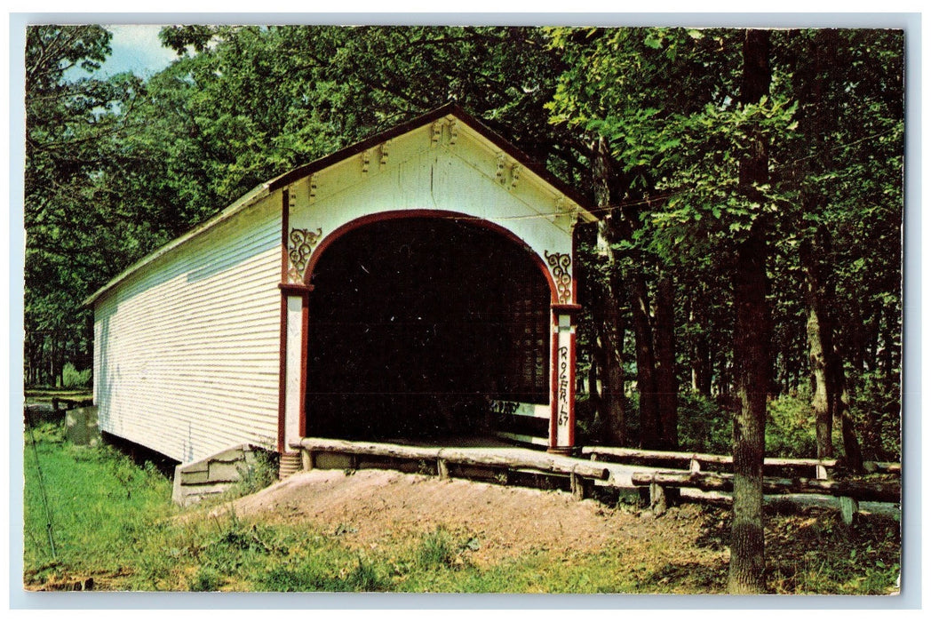 c1960s Burr Truss Bridge Scene Moved From Milroy Crown Point Indiana IN Postcard