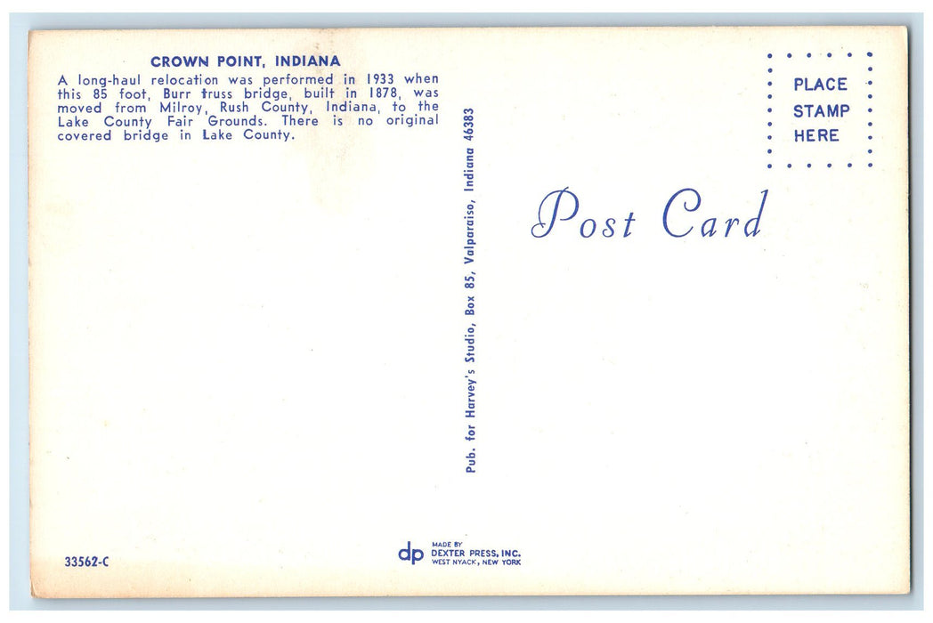 c1960s Burr Truss Bridge Scene Moved From Milroy Crown Point Indiana IN Postcard