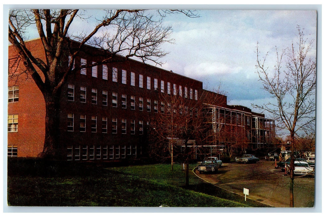 c1950 Brocton Hospital Classic Cars Building Brocton Massachusetts MA Postcard
