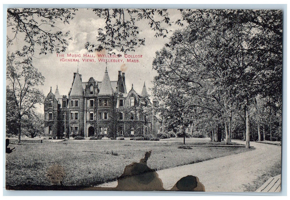 1915 Musical Hall Wellesley Building Dirt Road College Wellesley MA Postcard