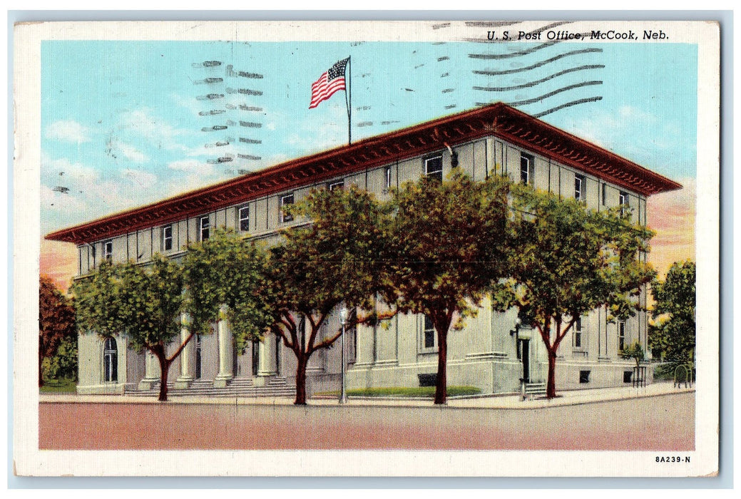 1951 US Post Office Building View American Flag McCook Nebraska NE Postcard