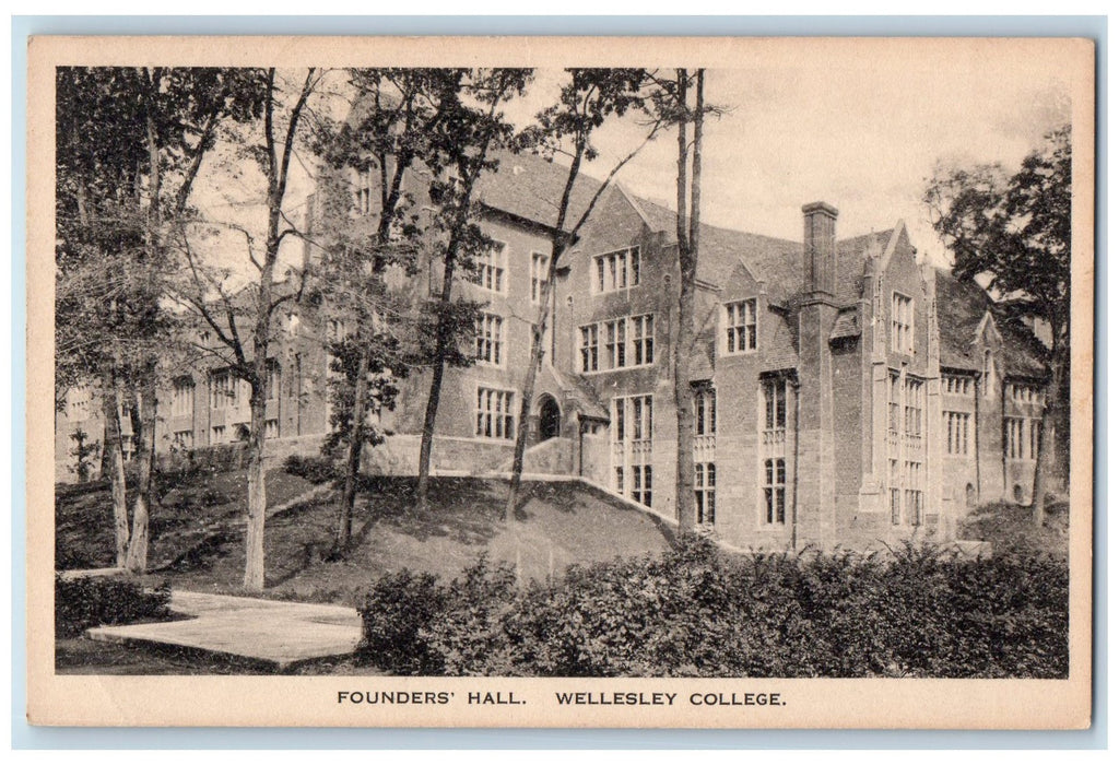 1925 Founders Hall Wellesley College Building View Massachusetts MA Postcard