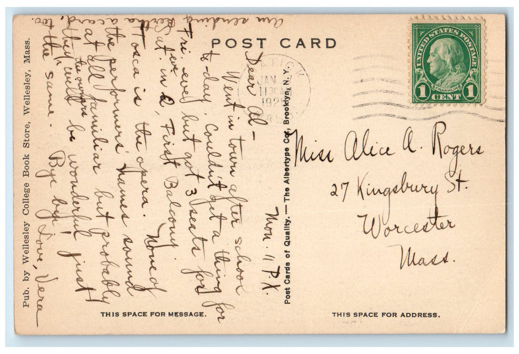 1925 Founders Hall Wellesley College Building View Massachusetts MA Postcard