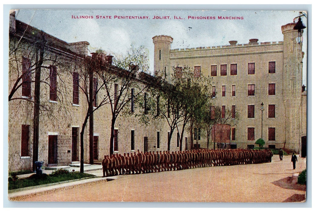 1913 Illinois State Penitentiary Joliet Illinois IL Prisoners Marching Postcard