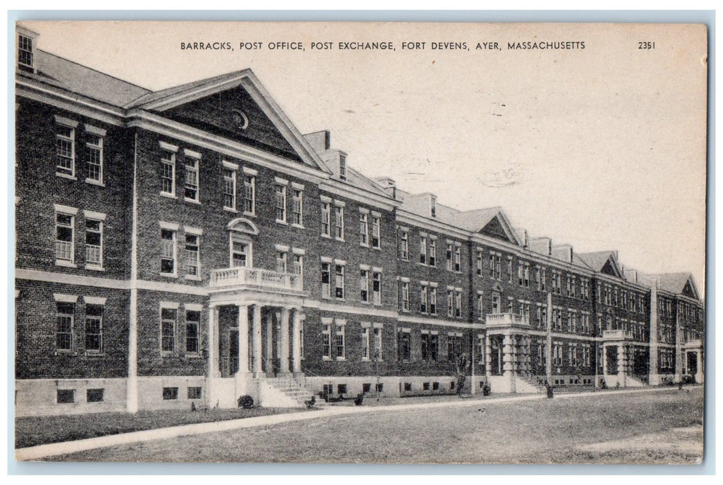 1945 Post Office Post Exchange Fort Devens Ayer Massachusetts MA Posted Postcard