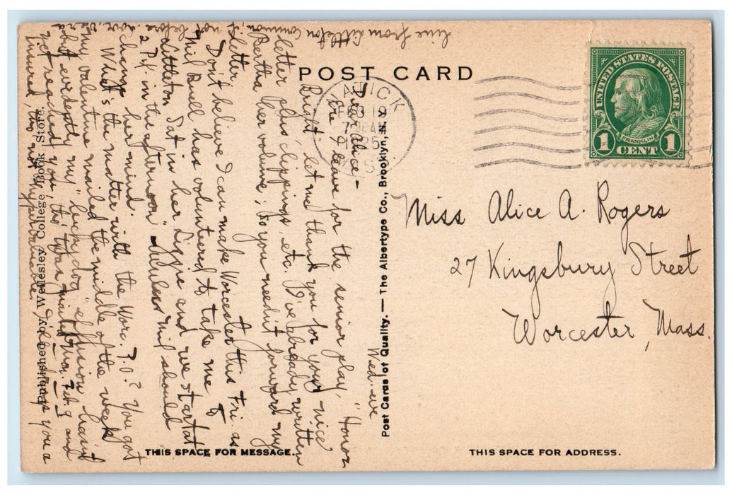 1925 Tower Court Building View Road Wellesley College Massachusetts MA Postcard