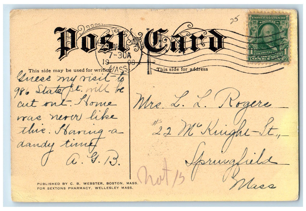 1908 The Chapel Entrance View Stairs Wellesley College Wellesley MA Postcard