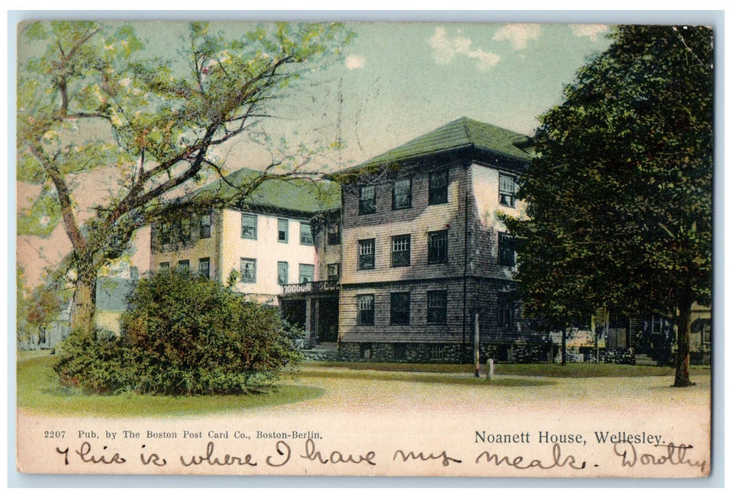 1909 Noanett House Building View Trees Path Wellesley Massachusetts MA Postcard