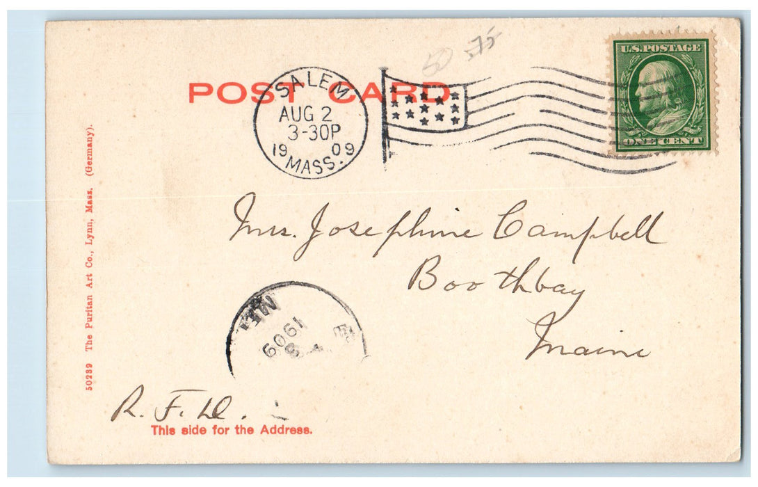 1909 Post Office Exterior People Scene Lynn Massachusetts MA Posted Postcard