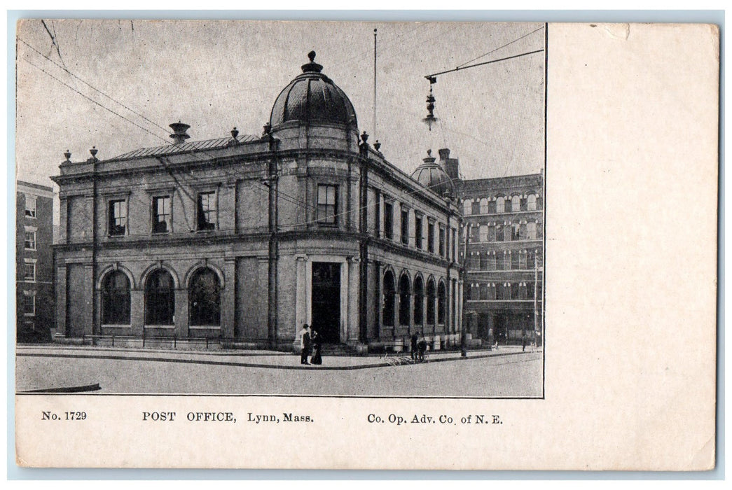 1906 Post Office Exterior Couple Scene Lynn Massachusetts MA Posted Postcard