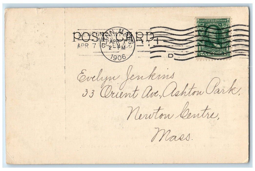 1906 Post Office Exterior Couple Scene Lynn Massachusetts MA Posted Postcard